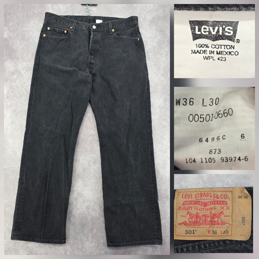 Vtg Levis 501 Black Denim Jeans Original Fit Mens 36x30 Straight Leg Button Fly
